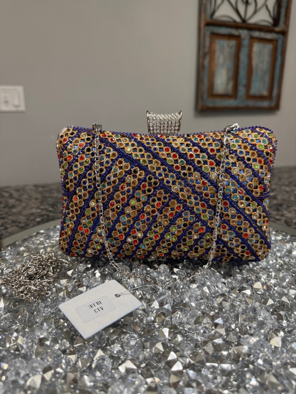 Multi-Color Crystal Embellished Evening Clutch NEW